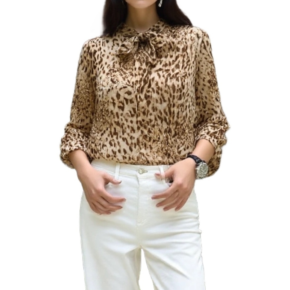 Vero Moda Vintage Leopard Print Bow Blouse Size Small